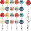 20 Pcs Christmas Thank You Badge Reels Retractable Bulk Employee Appreciation Gift with Motivational Quote Inspirational Decorative Badge Reel for Xmas Coworker Teacher Gifts (Multcolors)