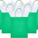 DjinnGlory 24 Pack Medium Green Paper Gift Bags with Handles and White Tissue (10''x8''x4'') for Party Favors Goodies, Small Business, Care Packages (Solid Green)
