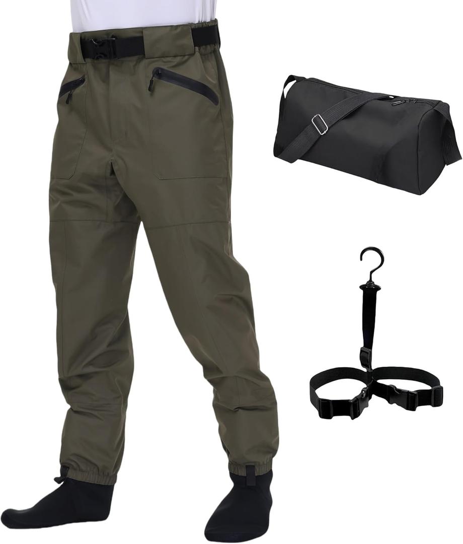 Fishing Waders for Men and Women,Wading Pants with Neoprene Stocking Foot,Fishing Waist Waders Pants with Pockets (Black, M)
