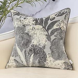 Yangest Grey Monstera Leaf Velvet Throw Pillow Cover Vintage Textured Cushion Case Neutral Palm Pillowcase for Sofa Couch Bedroom Living Room Home Christmas Decoration, 18x18 Inch