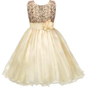 Acecharming Girls Dresses Sequin Flower Girls Party Dress Bridesmaid Ball Gown Wedding Tulle 3-10 Years (8-9 Years, Golden)