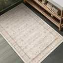 Farmhouse Bathroom Rug 2x3 Beige, Machine Washable Small Non Slip Indoor Entryway Area Rug, Low Pile Thin Neutral Vintage Design for Bedside, Kitchen (Light Sand Beige)