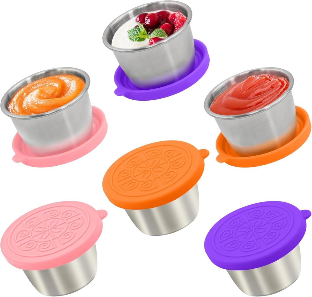 Qukaka 6x2.7 Oz Salad Dressing Container to Go,Handy Leakproof Stainless Steel Meal Prep Containers Reusable,Sauce Containers for Lunch Box, Picnics, Travel, Office and Kitchen Storage (Summer)