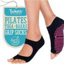 Tucketts Toeless Pilates Socks with Grips for Women, Non-Slip Yoga & Barre Socks for Stability & Barefoot Workouts, Size 6-13 (Small-Medium, Black Swan)