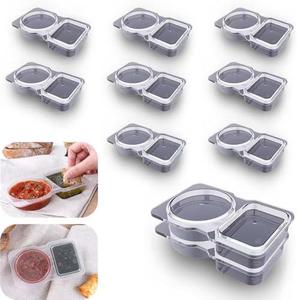 EWUVP 130ml Reusable Snack Containers, 10PCS Double Compartment Dipping Containers with Lid, Snack Pack Containers for Refrigeration, Portion Control, Outdoor Takeaway Sauce Dip Case Disposable Box