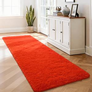 Merelax Soft Fluffy Rugs for Bedroom Living Room, 2x6 Hallway Runner Rugs, Furry Shag Bedside Area Rug Indoor Accent Floor Carpet, Plush Fuzzy Rug for Dorm Nursery Kids Room Decor, Orange Red