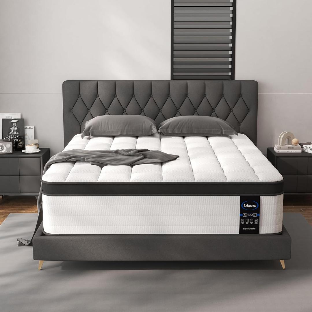 LETMOON 14 Inch Queen Mattress, Hybrid Queen Size Mattress in a Box, Ultra Thick Multi-Layer Foam & Pocket Spring Mattress, Quiet Motion Isolation Ergonomic Mattress for Luxury Master Bedroom