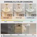 42'' Fandelier Ceiling Fans with Light, Chandelier Ceiling Fan, Retractable Crystal Ceiling Fan for Bedroom, Living Room, 3 Color Change, LED Dimmable, 6 Speeds, Reversible DC Motor-Gold