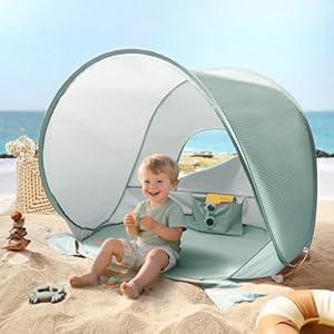 Tiny Land Baby Beach Tent – Pop Up Baby Tent with UV Protection, Portable Baby Beach Essentials, 35"x28"x32" Sun Shelter for Infants, Baby Outdoor Use (Green)