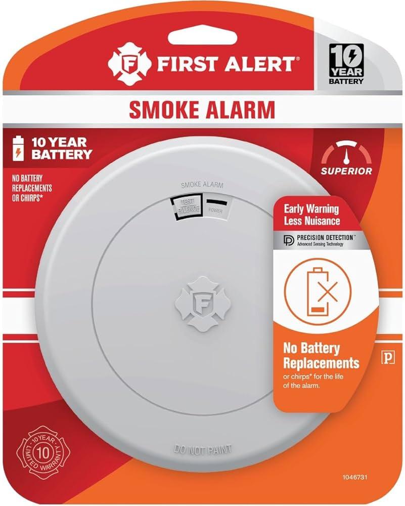 Slim Smoke Alarm, Battery Powered by First Alert, EXP: 10 Years After Installation