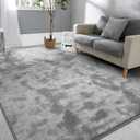 Hutha Large Area Rug, 6x9 Tie-Dyed Light Grey Fluffy Shag Rugs for Living Room Bedroom, Modern Aesthetic Super Soft Anti-Skid Indoor Carpet for Nursery Kids Room Home Decor