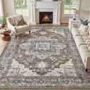 Washable 9x12 Area Rugs Living Room: Vintage Soft Dark Brown Rug