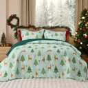 Bedsure Christmas Quilt Bedding - Queen Size Reversible Quilt with Christmas Tree and Reindeer Pattern, Lightweight Microfiber Bedspread, Soft Coverlet as Festive Decoration (90"x96")