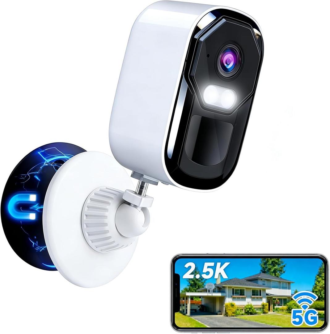 Security Cameras Wireless Outdoor, 2.5K Battery Camera, 2.4G/5GHz WiFi, Spotlight & Siren Alarm, Color Night Vision, AI Motion Detection, Waterproof, Magnetic Mount, Compatible with Alexa (4MP)