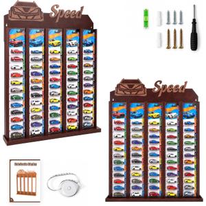 Wooden 1/64 Model Car Display Box with Package,Holds 50 Cars,Wall-Mounted & Desktop