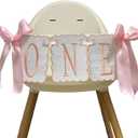 Pink Bow ONE High Chair Banner for Sweet One Bow Girl First Birthday Photo Props Party Decorations