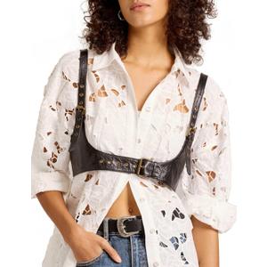 Harness for Women Genuine Leather Waist Belt Steampunk Underbust Corset (Small, Black)