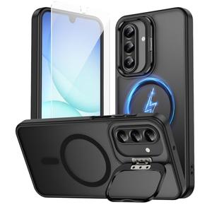 TOBOVON for Samsung Galaxy A17/A26 5G Phone Case, Fits MagSafe, with Built-in Camera Ring Stand & Screen Protector, Slim Translucent Matte Military-Grade Drop Protection Magnetic A26/A17 Cover, Black