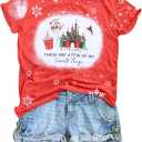 Women Magical Christmas T Shirt Merry Christmas Shirt Xmas Magic Kingdom Shirts Magic Castle Holiday Short Sleeve Top Tee Red (Red, L)