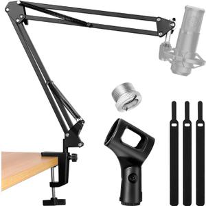 Microphone Stand Boom Arm, Mic Stand Desk Mount, Adjustable Suspension Boom Scissor Arm Stand for Podcasting Gaming Recording, Compatible with HyperX QuadCast, Blue Yeti Snowball and Other Mics
