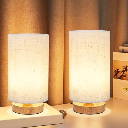 Small Bedside Table Lamp for Bedroom ,Minimalist Wood Base & Round Fabric Shade,Mini Cute Cozy Warm Nightstand Boho Lamp set, Study Desk Night Stand Light for Room, Dorm,Nursery,Living Room, 1 pcs