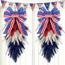Dingion 2 Pack 20 Inch Patriotic Wreath for Front Door 4th of July Red White and Blue Wreath with American Flag Bow Memorial Day Teardrop Swag Decor for Porch Wall Independence Veterans Day