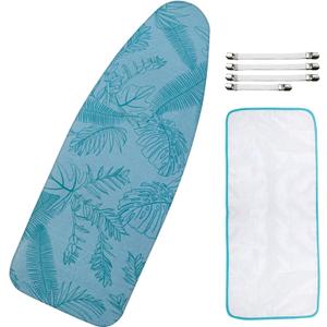 Ironing Board Cover for 18" x 49", Extra-Wide Pad with Elastic Edge, Thick Padding, Anti-Scorch, Bonus Mesh Cloth (Tropical)