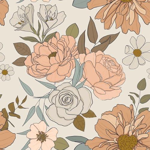 VEELIKE Retro Floral Wallpaper Peel and Stick Vintage Peonies Floral Removable Wallpaper for Renters 17.7''x354'' Self Adhesive Floral Contact Paper for Cabinets Drawers Floral Wall Paper for Bedroom