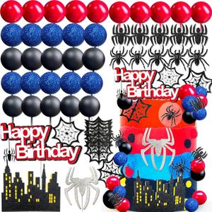 48Pcs Superhero Birthday Cake Decoration Superhero Party Favors Cupcake Cake Decoration Spider Cake Decoration (Blue 2)