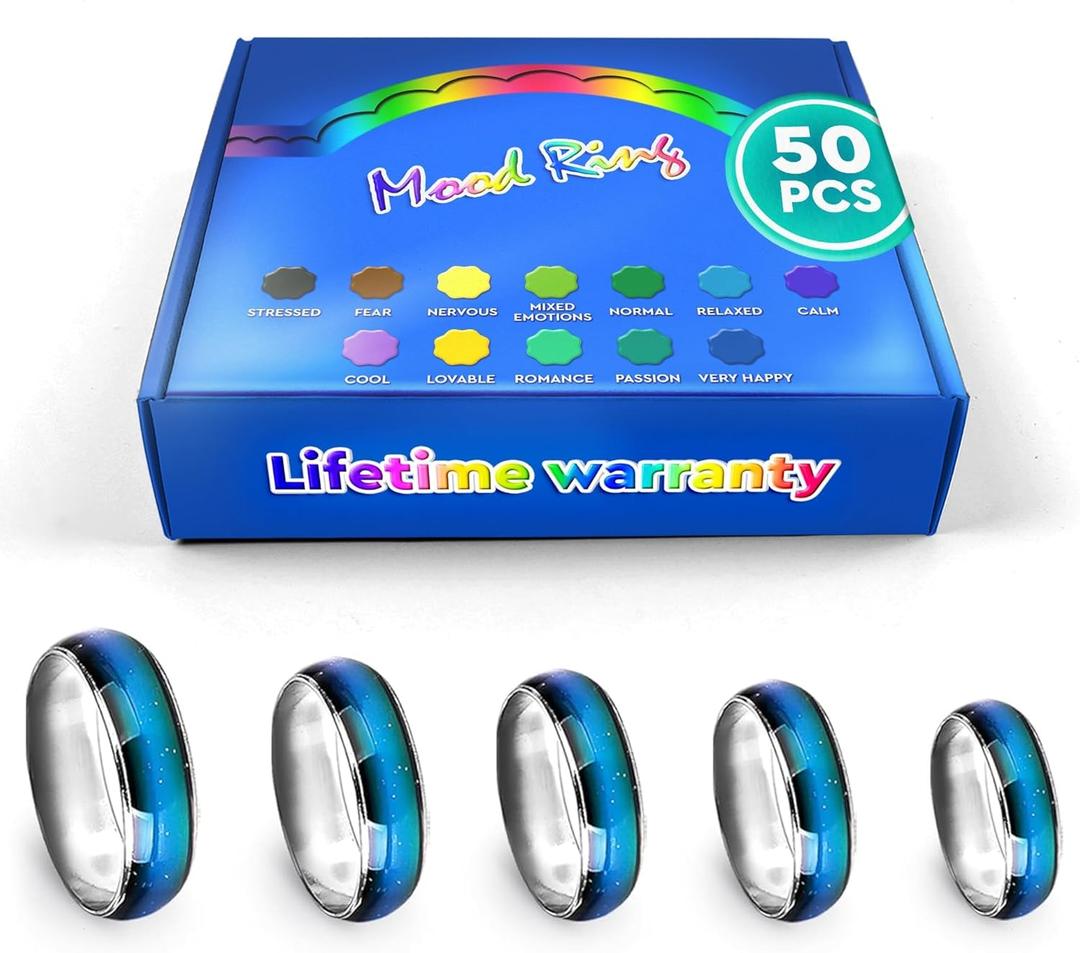 50Pcs Mood Rings for Women - Mood Rings Bulk 6-10 Size Pack Adult Mood Ring Color Change Rings - Color Change Ring Men's
