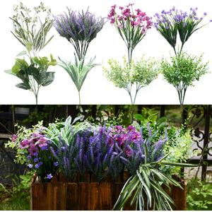 PARTY JOY 19 Bunches Fake Plants Outdoor, Fake Bushes UV Resistant Artificial Lavender Flowers Greenery Shrubs Faux Greenery for Outdoor Garden Patio Front Porch Yard Decor, Lavender Green