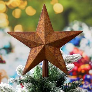 9 Inch Rusty Christmas Star Tree Topper Rustic Star Farmhouse Christmas Tree Topper Vintage Metal Xmas Tree Top Star for Home Indoor Outdoor Decorations