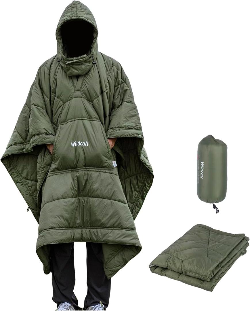WildCall Hooded Camping Blanket with 3M Thinsulate Insulation Wearable Poncho Blanket Ultralight Foldable Quilt Sleeping Bag for Outdoor, Hiking, Stadium