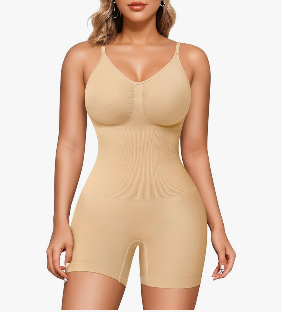 Nebility Shapewear Bodysuit for Women Tummy Control Body Suit Seamless Sculpting Body Shaper Mid Thigh Shorts,L/XL