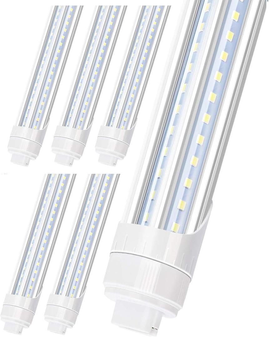 R17D LED Bulb Light 8FT, 90W T8 LED Tubes, 10000LM, Clean Cover, HO Rotatable End 8FEET 2 Pin Shop Light, 6000K, T8 T10 T12 Fluorescent Light Replacement, Ballast Bypass,Dual-End Powered (6-Pack)