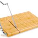Bamboo Cheese Slicer Board, 10 x 8 inch Cheese Cutter Board with Stainless Steel Blade, Cheese Cutter for Block Cheese, Butter, Sausages, Bread