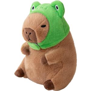 Ditucu Cute Capybara Plush Pillow with Wearable Frog Hat Stuffed Animal Capibara Plushies Toys Gifts for Kids Brown 11 inch