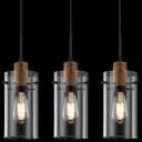 3 Pack 1 Light Industrial Modern Farmhouse Hanging Kitchen Island Pendant Ceiling Light Fixtures, Wood 4.7" Clear Glass Black Finish Over Sink Restaurant Bar Corridor