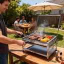 Ergocar Charcoal Grill Outdoor Multi-Function Portable Rotatable Adjustable Height 4-Tier Charcoal Tray Ideal For Outdoor Smoking, Picnics, Camping Barbecues