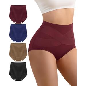 Women's High Waisted Cotton Underwear Panties Ladies Stretch Breathable Full Coverage Briefs 4 Pack (L)
