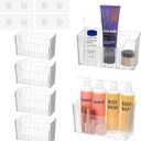 Wanmu 4 Pcs Storage Organizer Bins, Wall Mounted Shower Basket, Shower Caddy Stackable, Clear Plastic Makeup Organizer, Adhesive Hanging Bin for Bathroom, Kitchen, Pantry