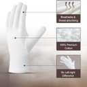 COOLJOB 100% Cotton Gloves, 6 Pairs White Cotton Gloves for Dry Hands Moisturizing & Eczema, Overnight Lotion, Sleep & Spa Treatment for Women & Men, Breathable Work Glove Liners, Large Size