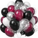 Balloons Burgundy Black Silver, Wine Red Black Party Balloon Maroon Metallic Chrome Silver Balloons and Silver Confetti Helium Latex Balloons for Birthday Bridal Shower Wedding Party Decorations