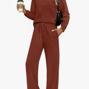 WIHOLL Two Piece Sets for Women Fall Outfits Lounge Sets Mock Neck Tops Wide Leg Pants Vacation Travel Airport Outfits L