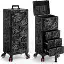 Rolling Makeup Train Case with 3 Drawers, Nail Trolley Cart Salon Station Cosmetology Case on Wheels Organizer Cases for Nail Tech,SPA,Face Painting,Hairstylist,Makeup Artist (Ink Black)