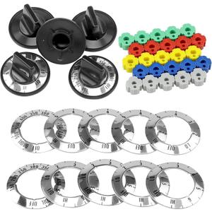 Fetechmate Electric Stove Knobs Replacement for Whirl-Pool Ro-per Hard-Wick & More, KN002 RKE Electric Range Burner Knobs Replace TJKN002&RK103-5 Pack ABS Stove Top Knobs Replacement with Adapters