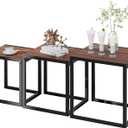 Nesting Coffee Table Set of 3, Stacking Metal Side Tables, Walnut, 17.72" W x 17.72" D x 19.69" H
