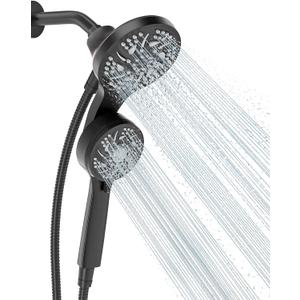 Cobbe High Pressure 3-Way Shower Head Combo, Hand Held Shower & Rain Shower Separately or Together, Dual 2 in 1 Showerhead with Stainless Steel Hose - Black