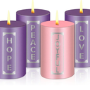 MTLEE Set of 4 Christmas Advent Candles with Words Pillar Candles Advent Wreath Candles for Adult Home Wedding Advent Rings Wreaths Church Receptions Celebrations, Purple Pink (2 x 3'')