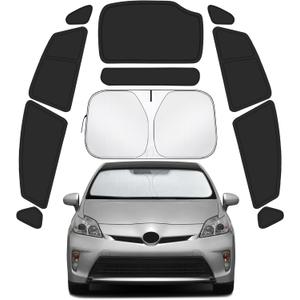 Car Window Shades for Toyota Prius 2010-2015 Accessories (Not Prius C or Prius V) - Full Set 11PCS Side Window Sunshades with Memory Frame & Blackout Fabric, Privacy UV Shield for Camping/Travel